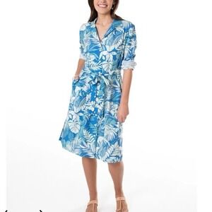 Tori Richard Honolulu Hadleigh Shirt Dress, Rhapsody‎ in Blue, Sz XS